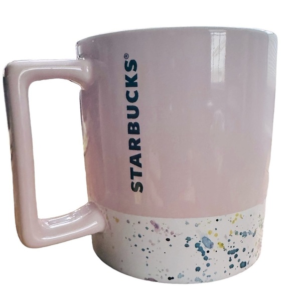 STARBUCKS 2017 PAINT SPLATTER PINK SQUARE HANDLE CERAMIC MUG - Picture 3 of 7